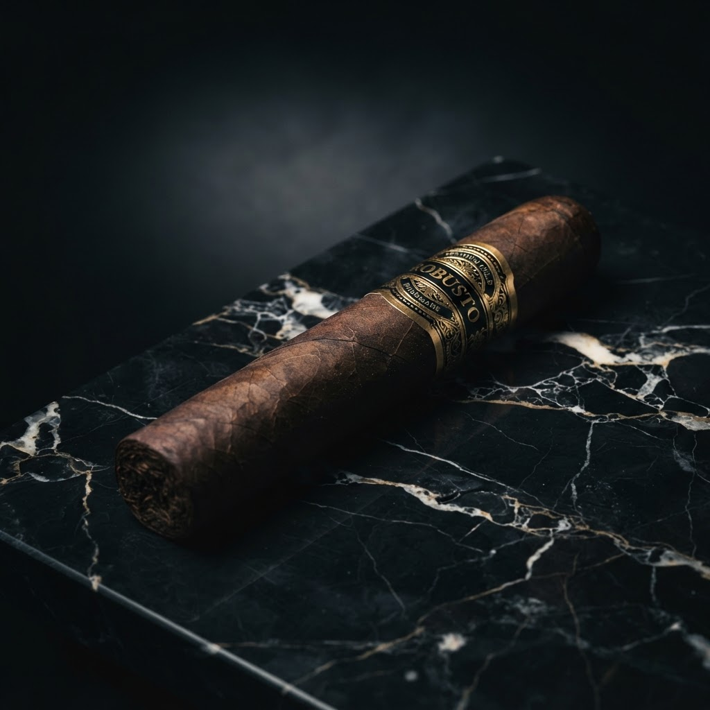 Harry Rockafella Robusto house blend on black marble